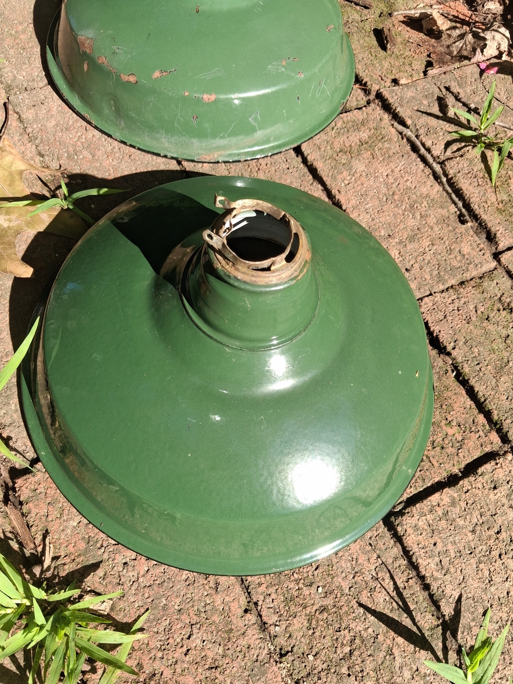 Vintage Green Enamel Porcelin Metal Industrial Shades